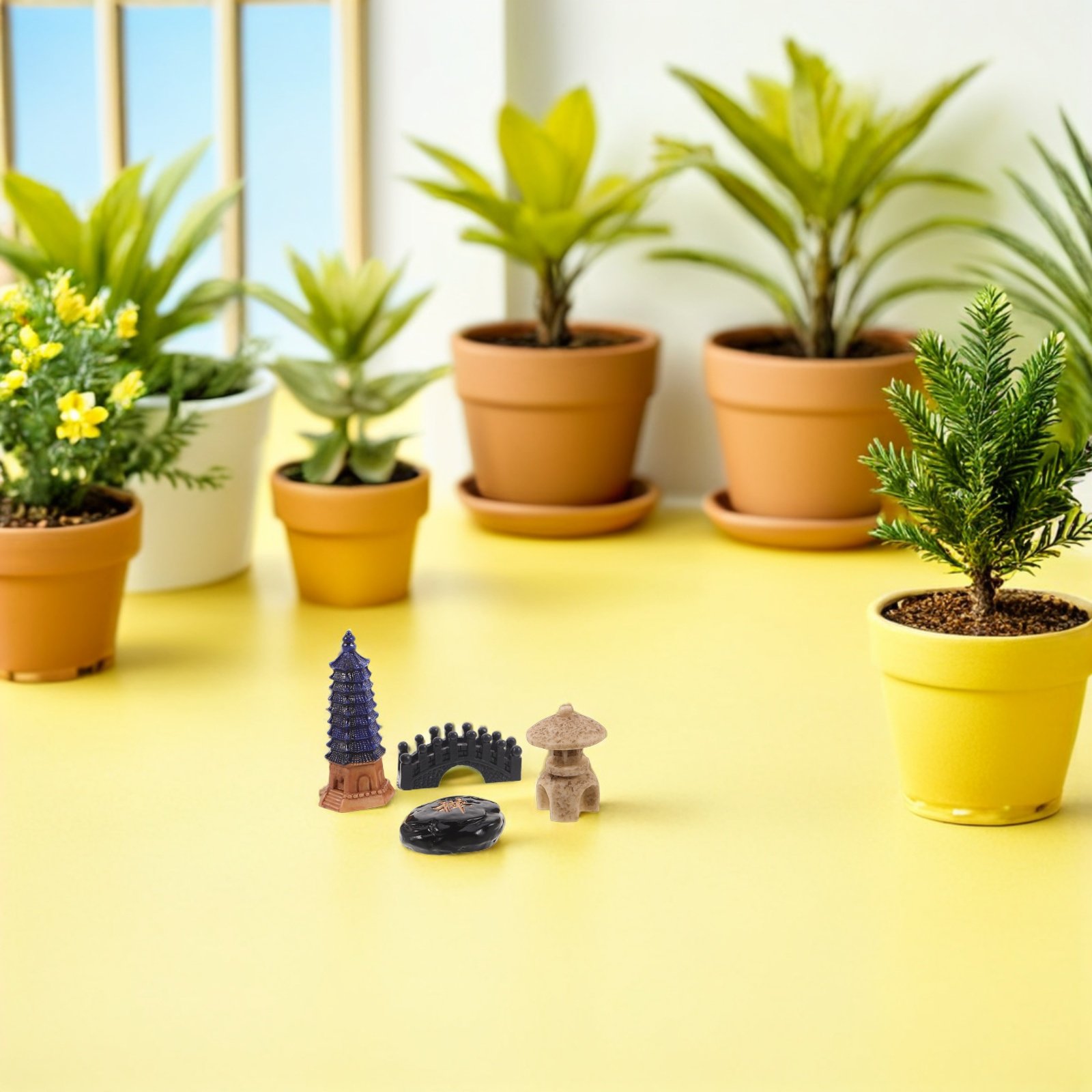 Mini Bonsai Zen Garden - Juego de 4 Mini Estatuas de