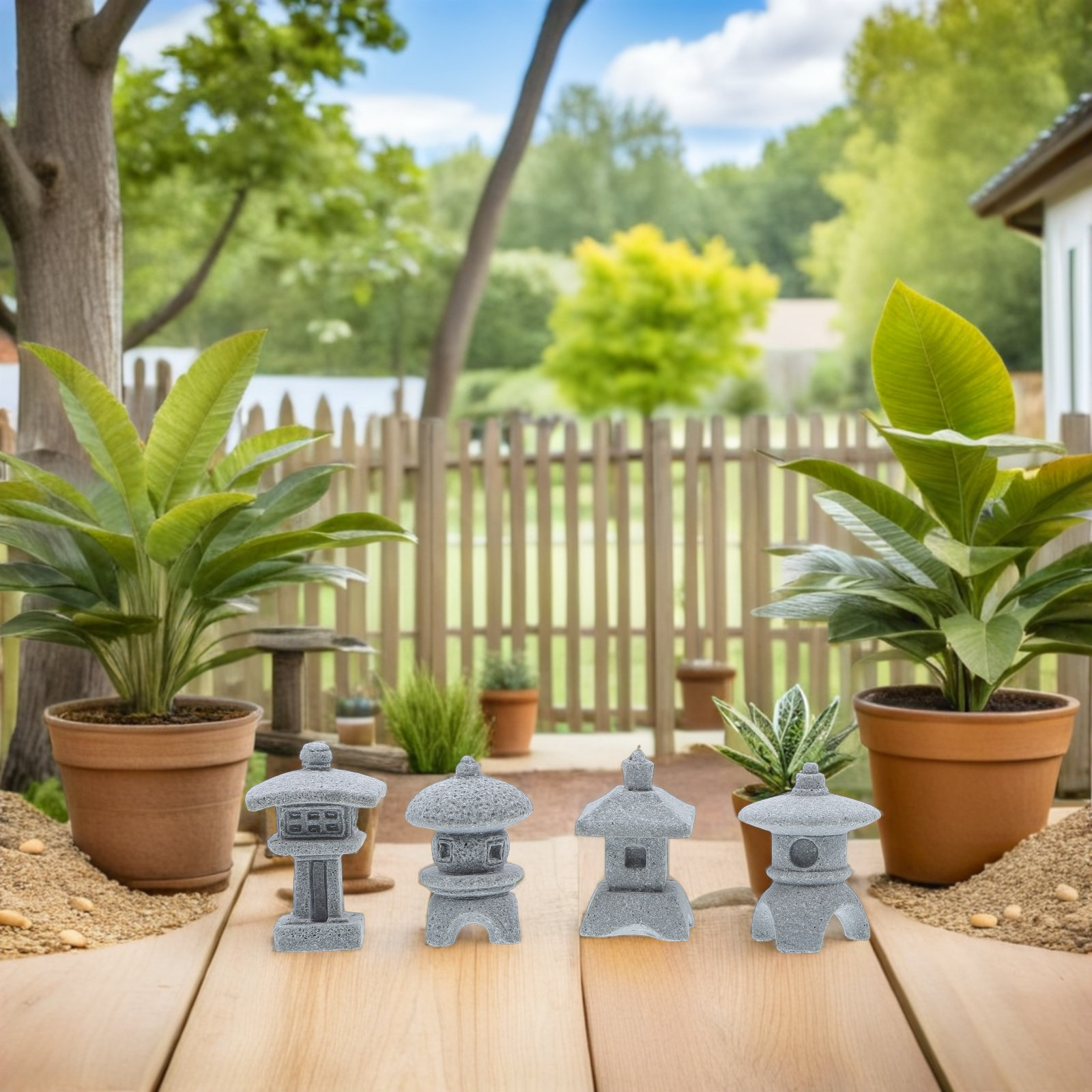 Mini Bonsai Zen Garden - 4 Piezas de Mini Estatuas de